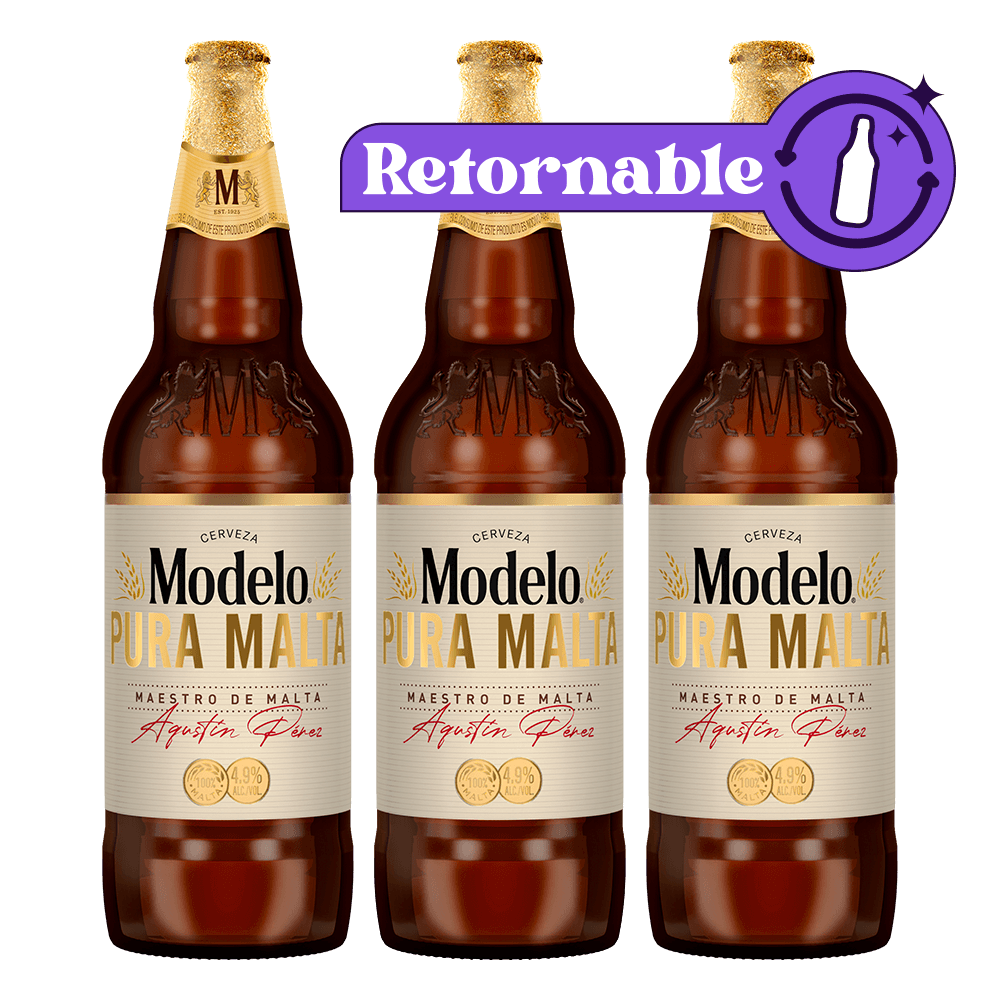 3 Pack Modelo Pura Malta 1L Retornable - TaDa Delivery de Bebidas |México