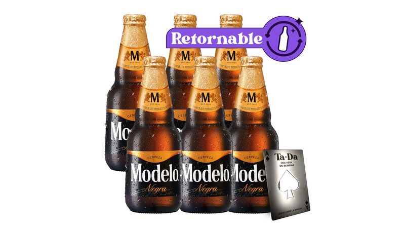 6 Pack Negra Modelo Botella Retornable 355ml + 1 Destapador TaDa - TaDa  Delivery de Bebidas |México